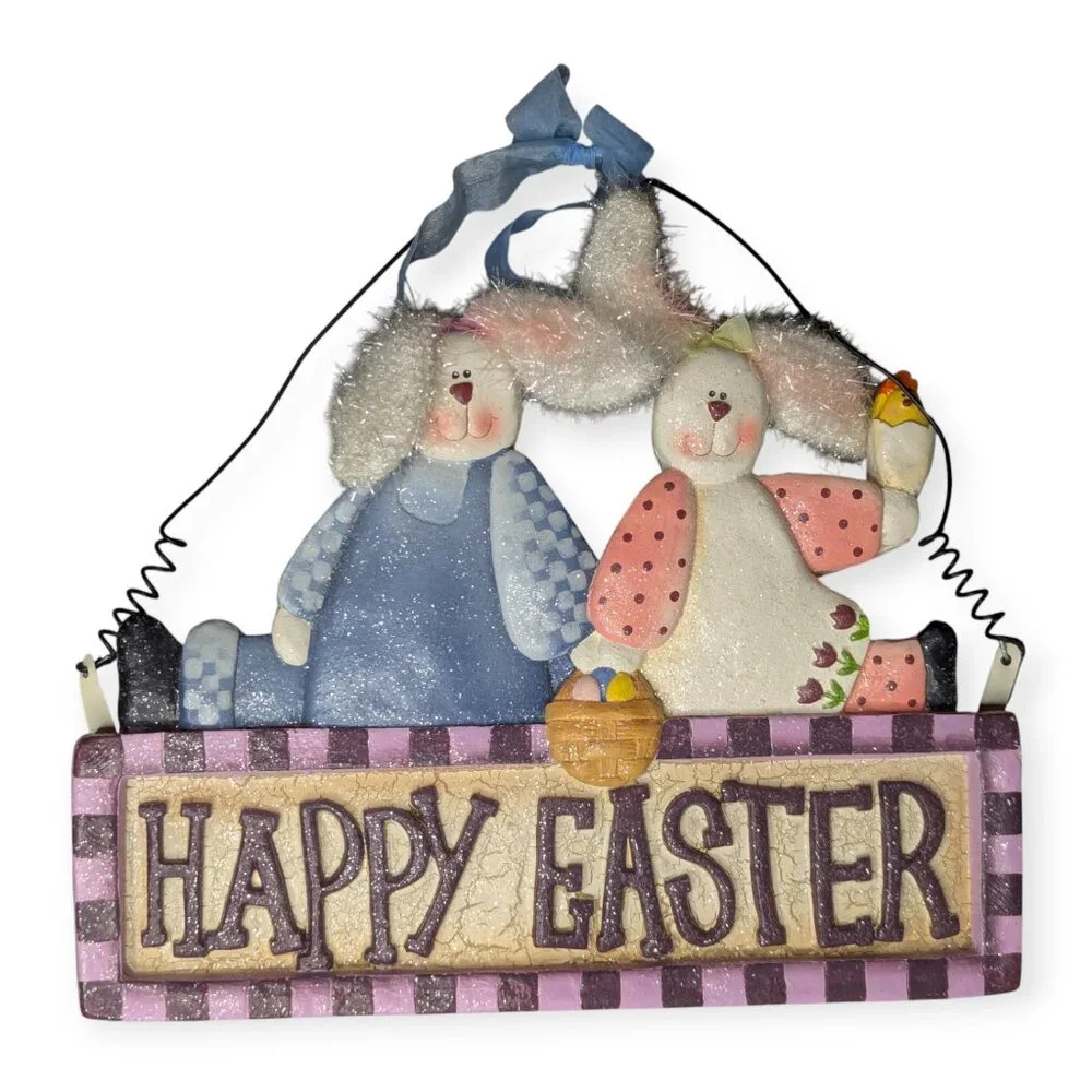 Happy Easter Bunny Wall Hanging Resin Sign